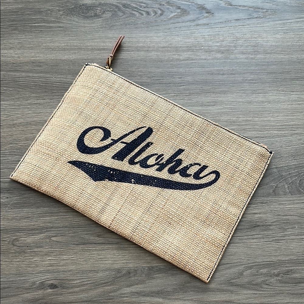 J Crew Aloha raffia woven Clutch